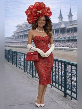 Red and Gold Oversized Decorative Flower Hat - Brand:  Custom Made